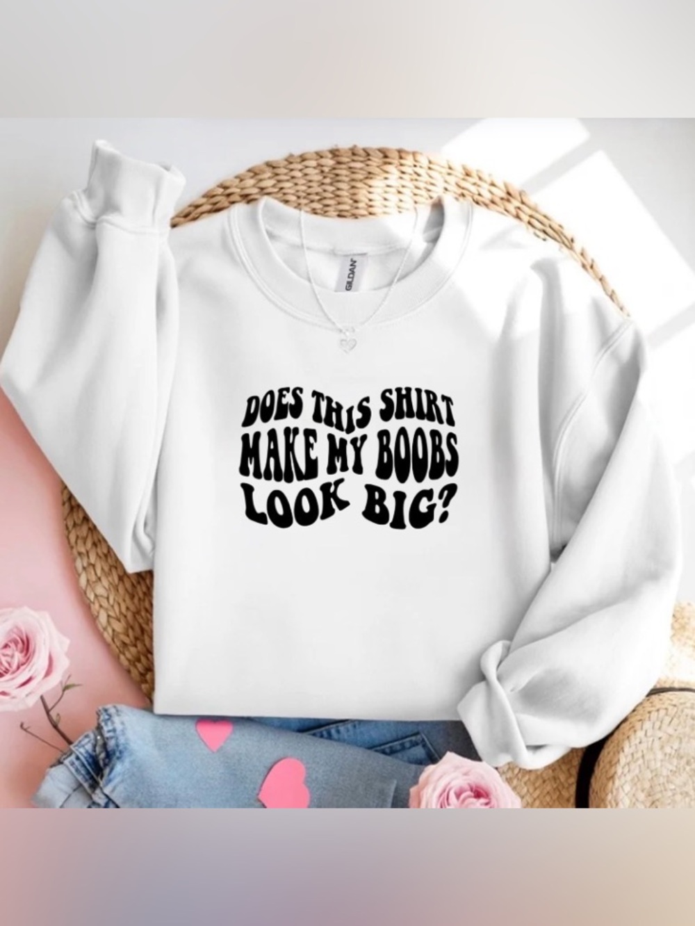 White Crewneck Sweatshirt Funny Saying Graphic Humor Gift